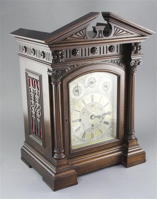 A late 19th century quarter chiming bracket clock, height 58cm